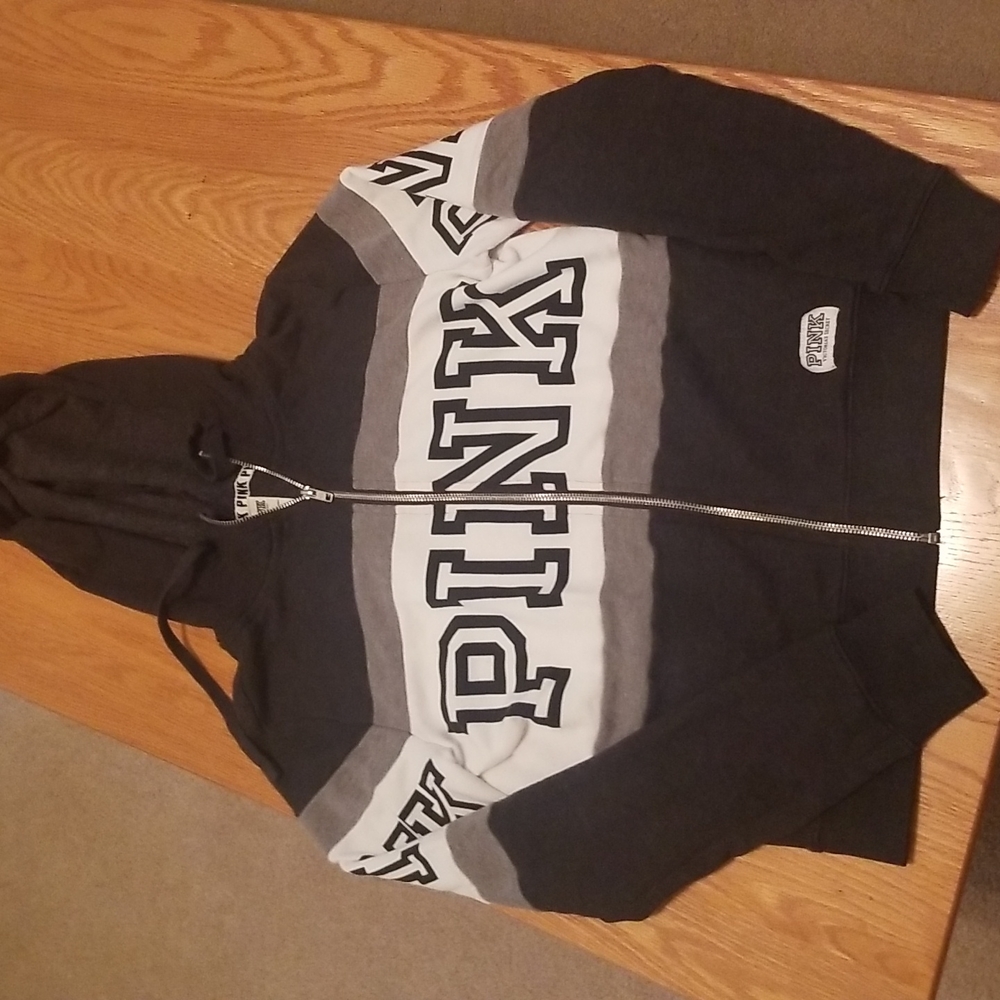 Pink VS S zip up hoodie black and gray